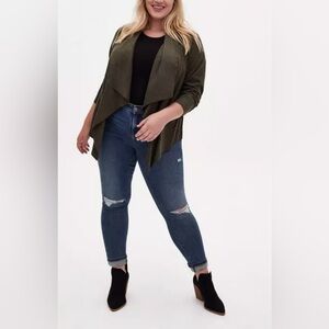 Torrid Olive Faux Suede Drape Front Jacket